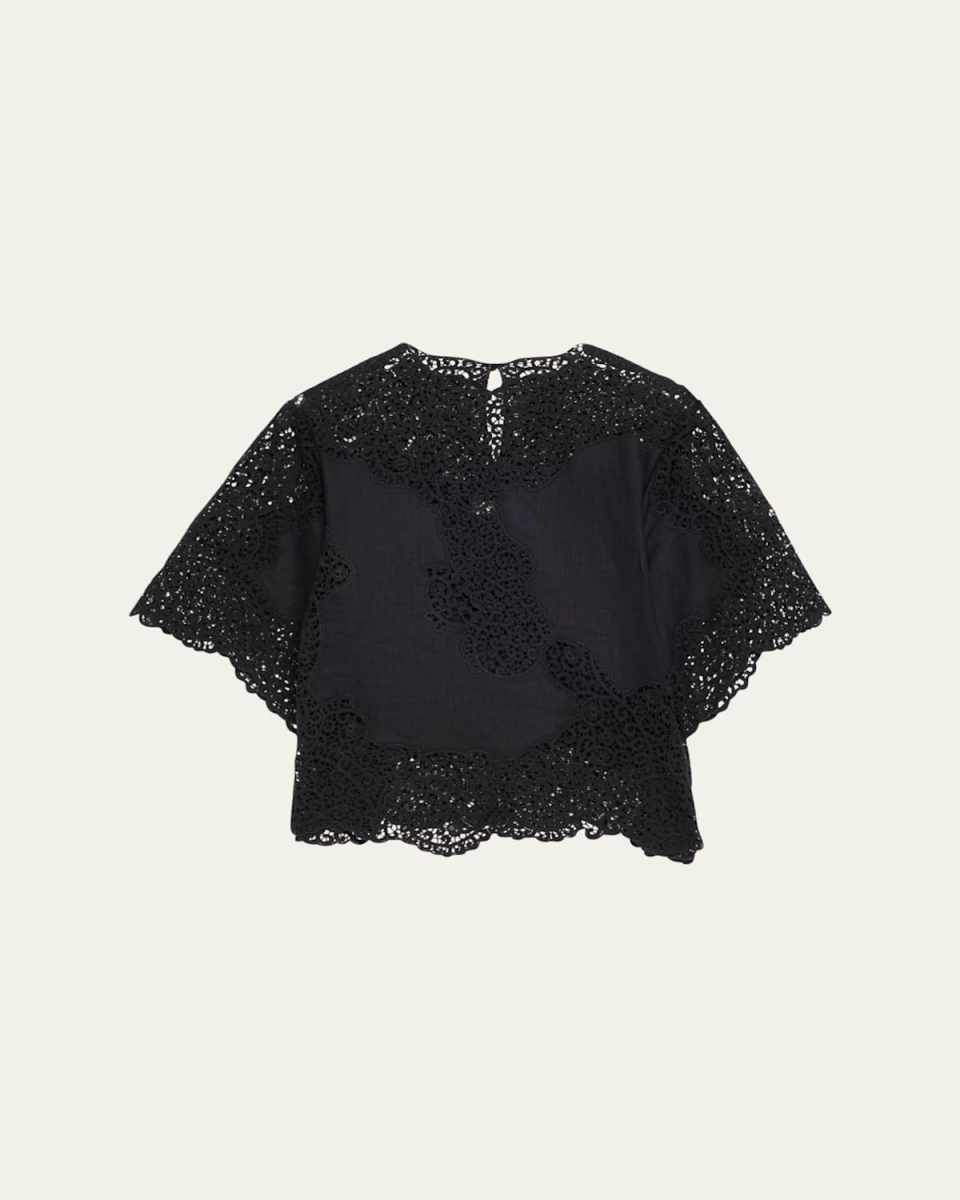 Kadene Short-Sleeve Cutwork Lace Blouse